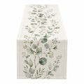 Runner da tavola beige e verde con foglie di eucalipto