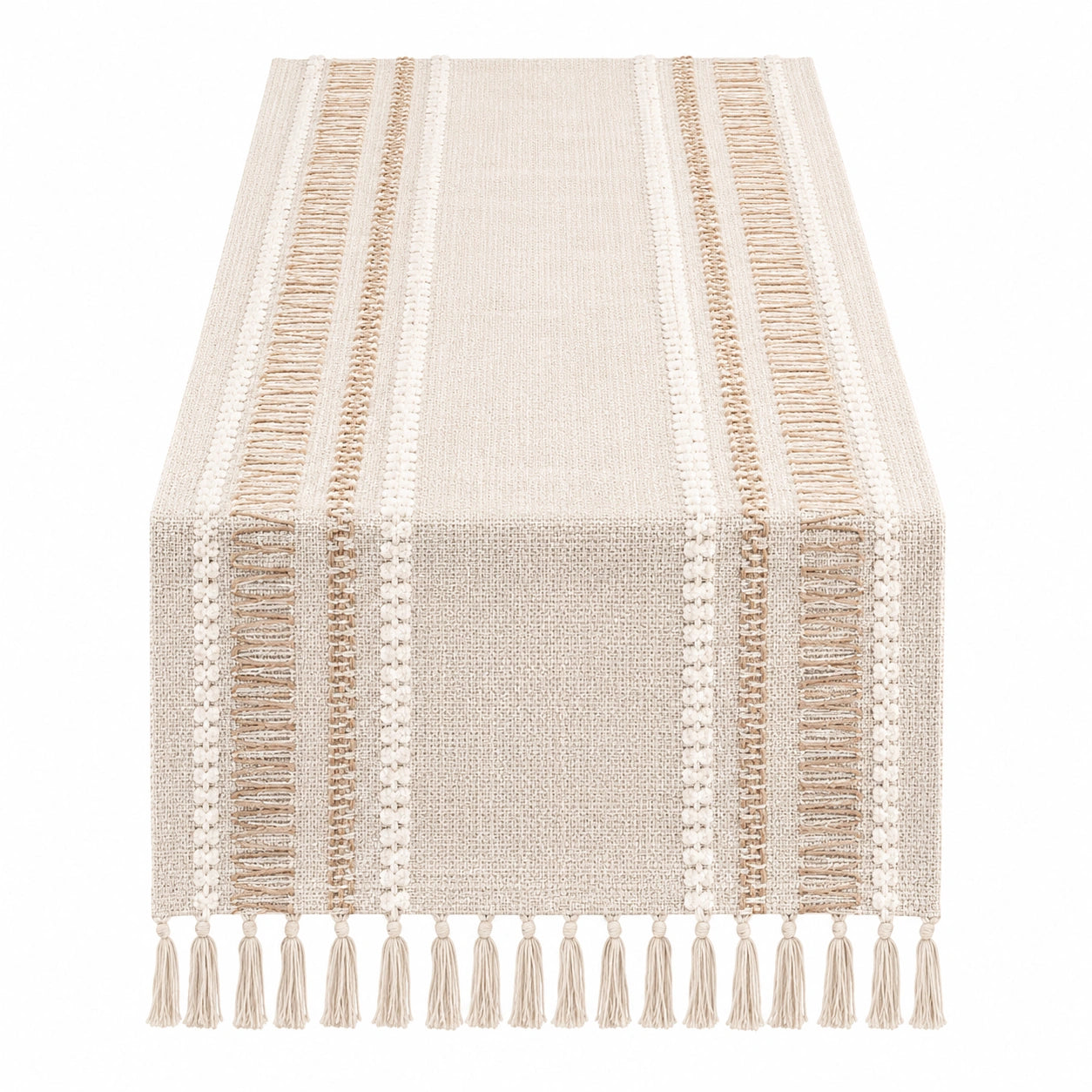 Runner da Tavolo Beige con Frange Decorative