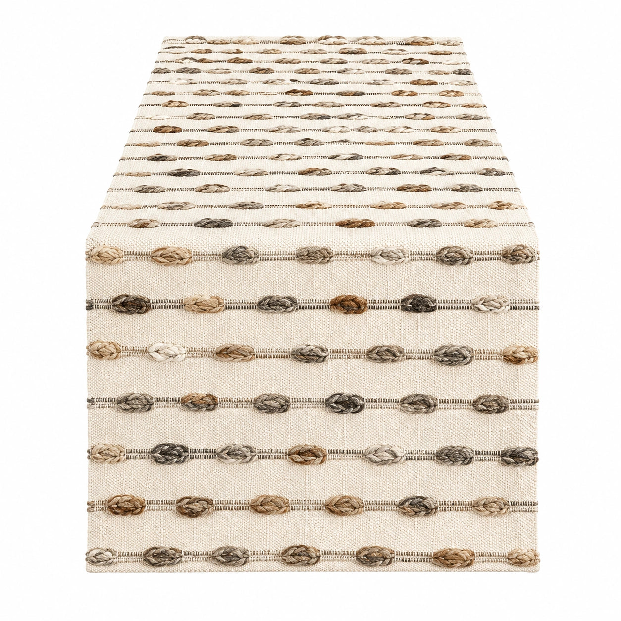 Runner da Tavolo con Pompon Beige e Marrone