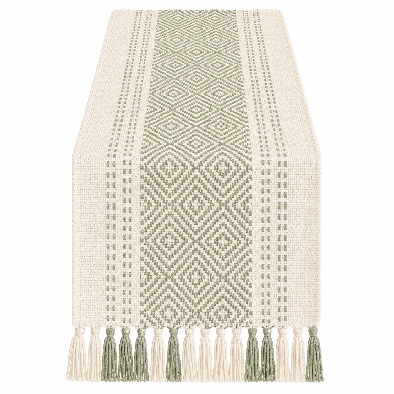 Runner da Tavolo Decorativo con Nappe Verde e Beige 180x33cm