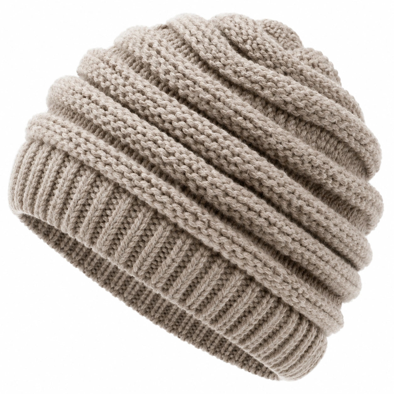 Berretto a Maglia Spessa a Coste Beige per Adulti