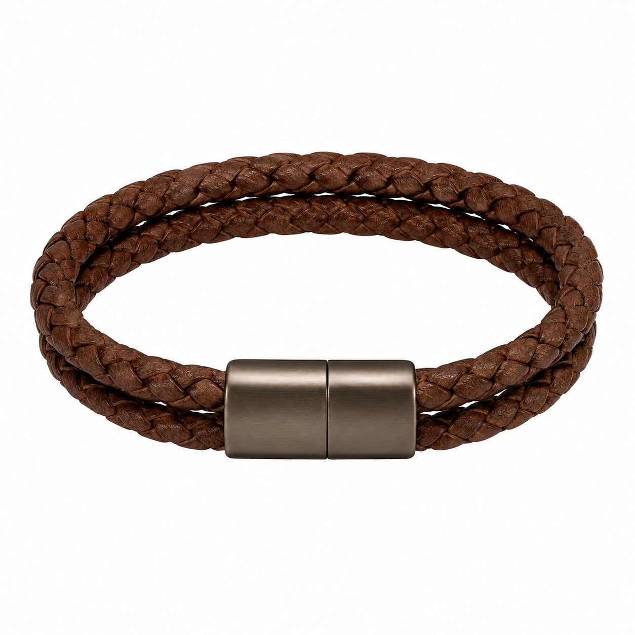 Bracciale Doppio Giro Intrecciato Marrone con Chiusura Magnetica