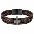 Bracciale Intrecciato con Croce in Nero e Marrone