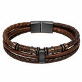 Bracciale Multistrato in Pelle Intrecciata Marrone con Chiusura Magnetica