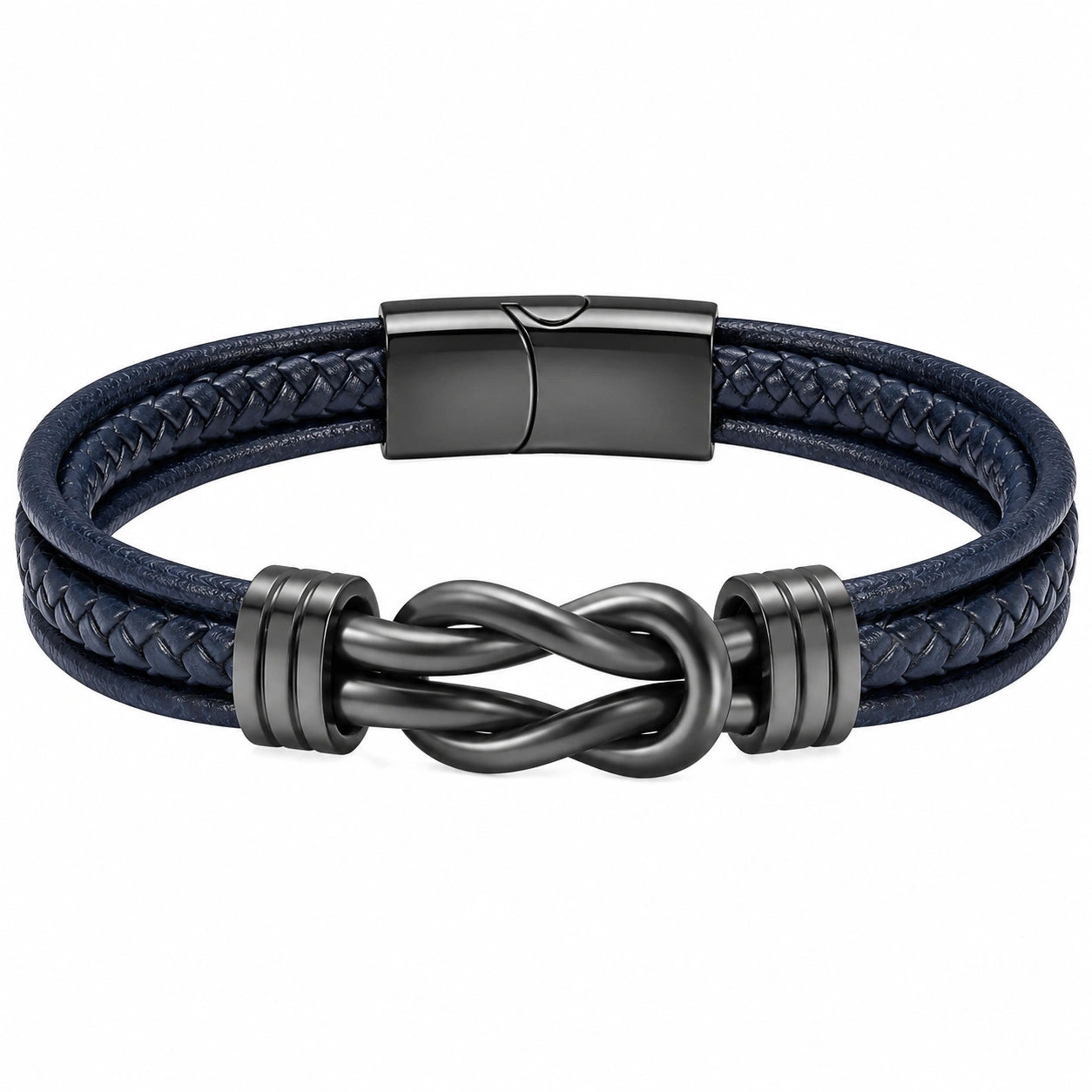 Bracciale intrecciato blu con nodo decorativo in metallo