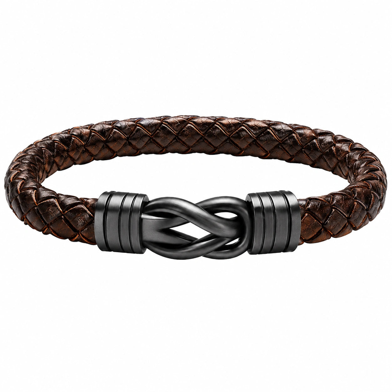 Bracciale intrecciato marrone con chiusura a nodo metallico