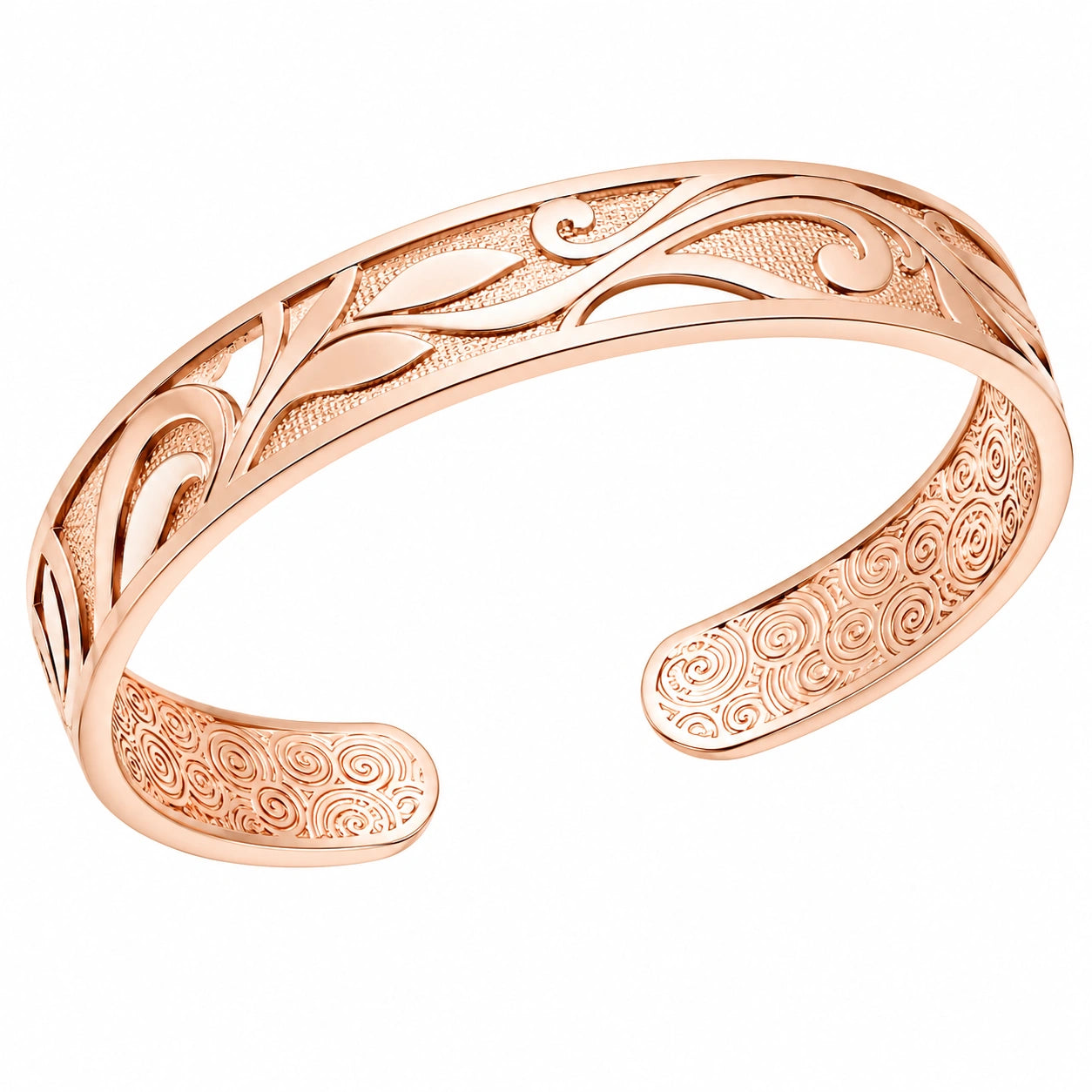 Bracciale Rigido con Incisioni Floreali in Oro Rosa