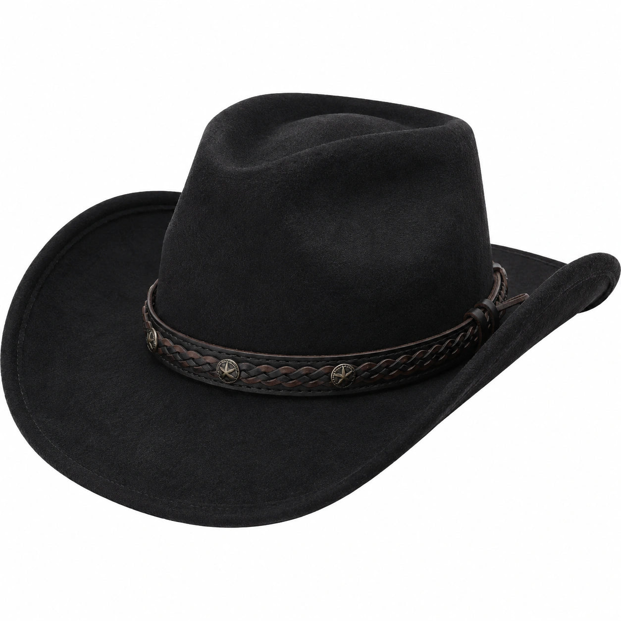 Cappello Cowboy Western Nero con Fascia Intrecciata Decorativa