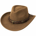 Cappello da Cowboy Marrone in Feltro con Dettagli in Cuoio Intrecciato