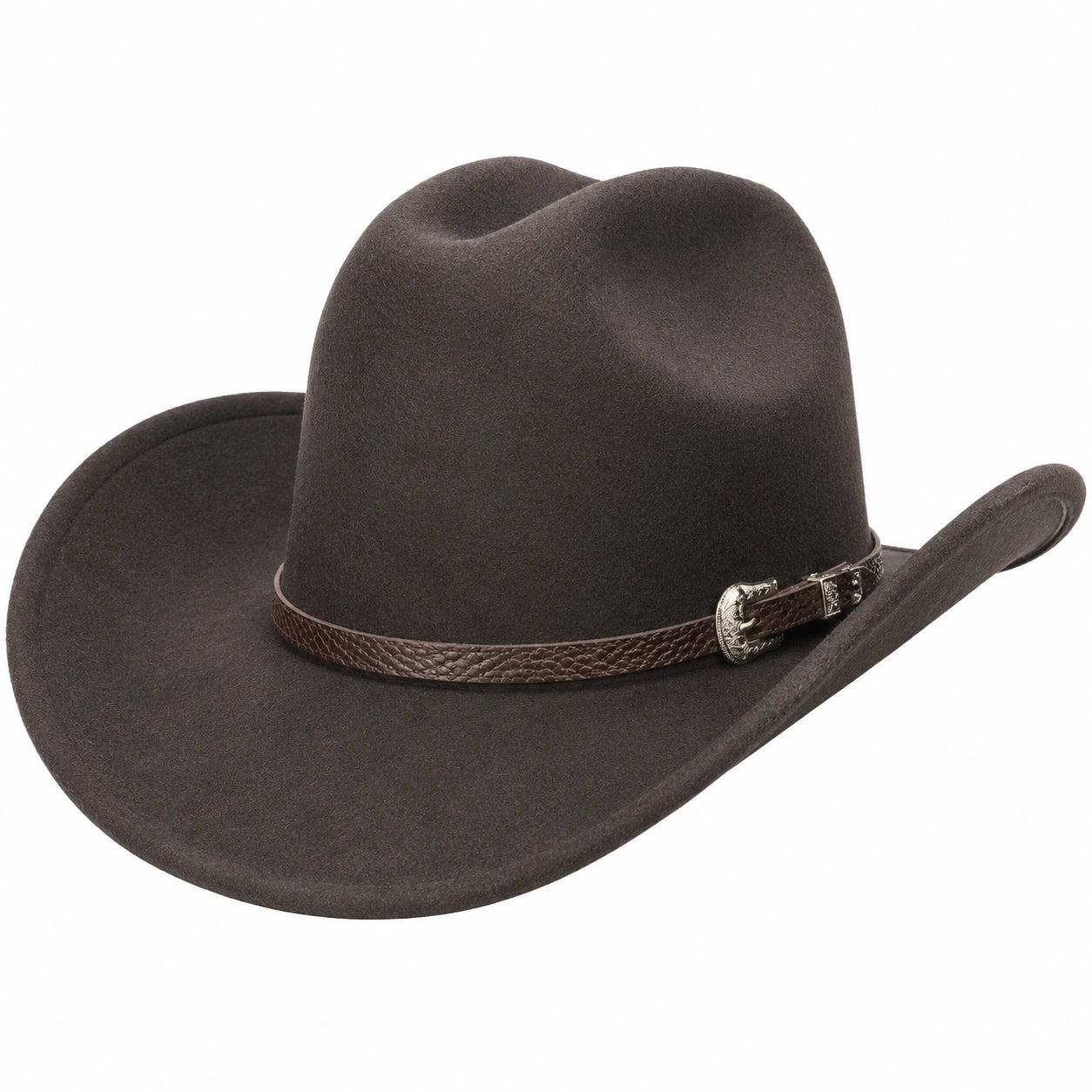 Cappello da Cowboy in Feltro Scuro con Cintura Decorativa
