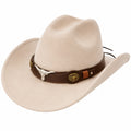 Cappello da Cowboy in Feltro Beige con Decorazione Metallo