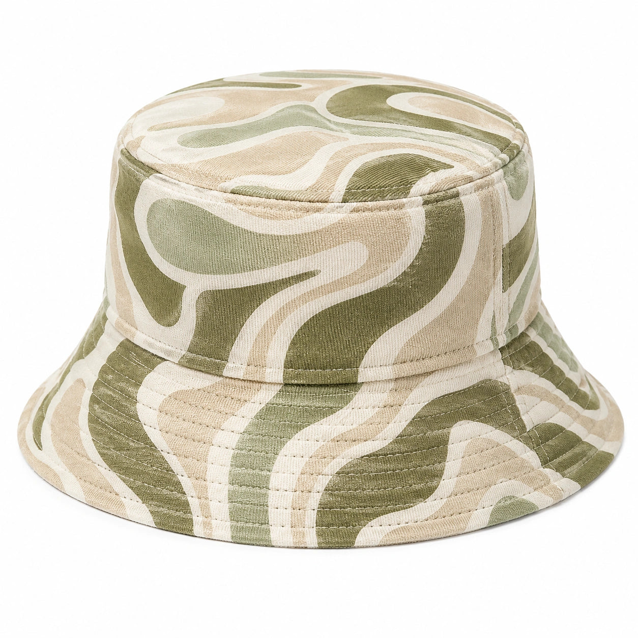 Cappello Bucket con Motivo Astratto Verde e Beige