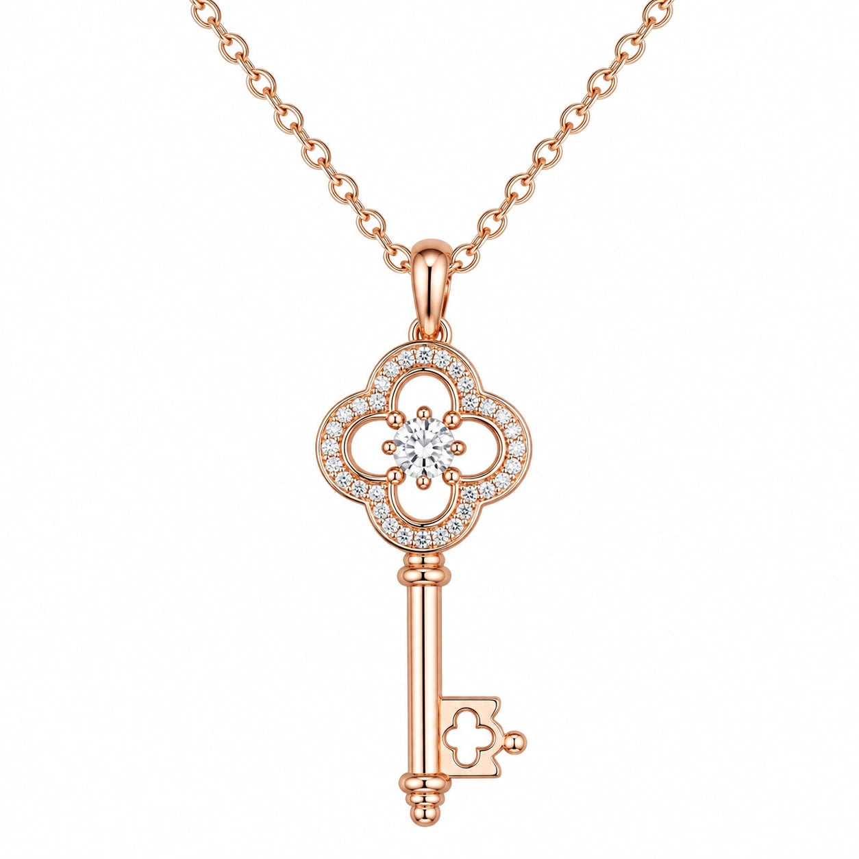 Collana con Ciondolo Chiave in Oro Rosa e Zirconi