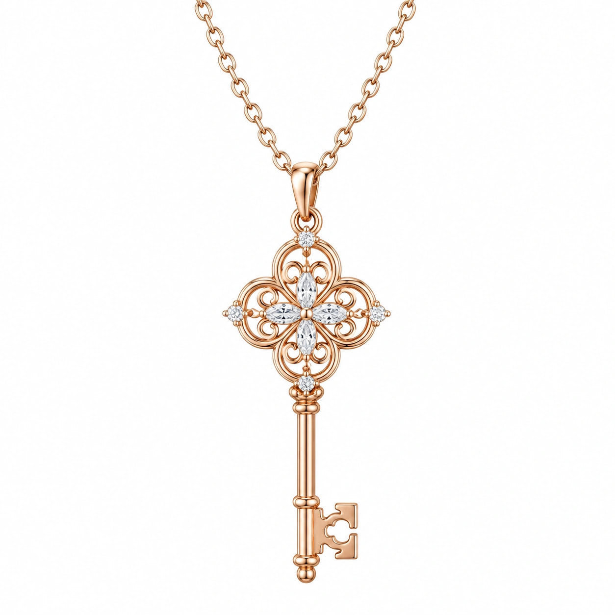 Collana a Chiave in Oro Rosa con Zirconi
