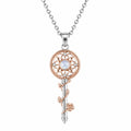 Collana Pendente Chiave in Oro Rosa e Argento con Pietra Centrale
