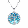 Collana Albero della Vita Argento e Blu con Pendente Rotondo