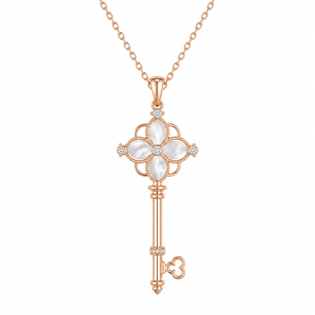 Collana con Ciondolo a Chiave in Oro Rosa e Perle