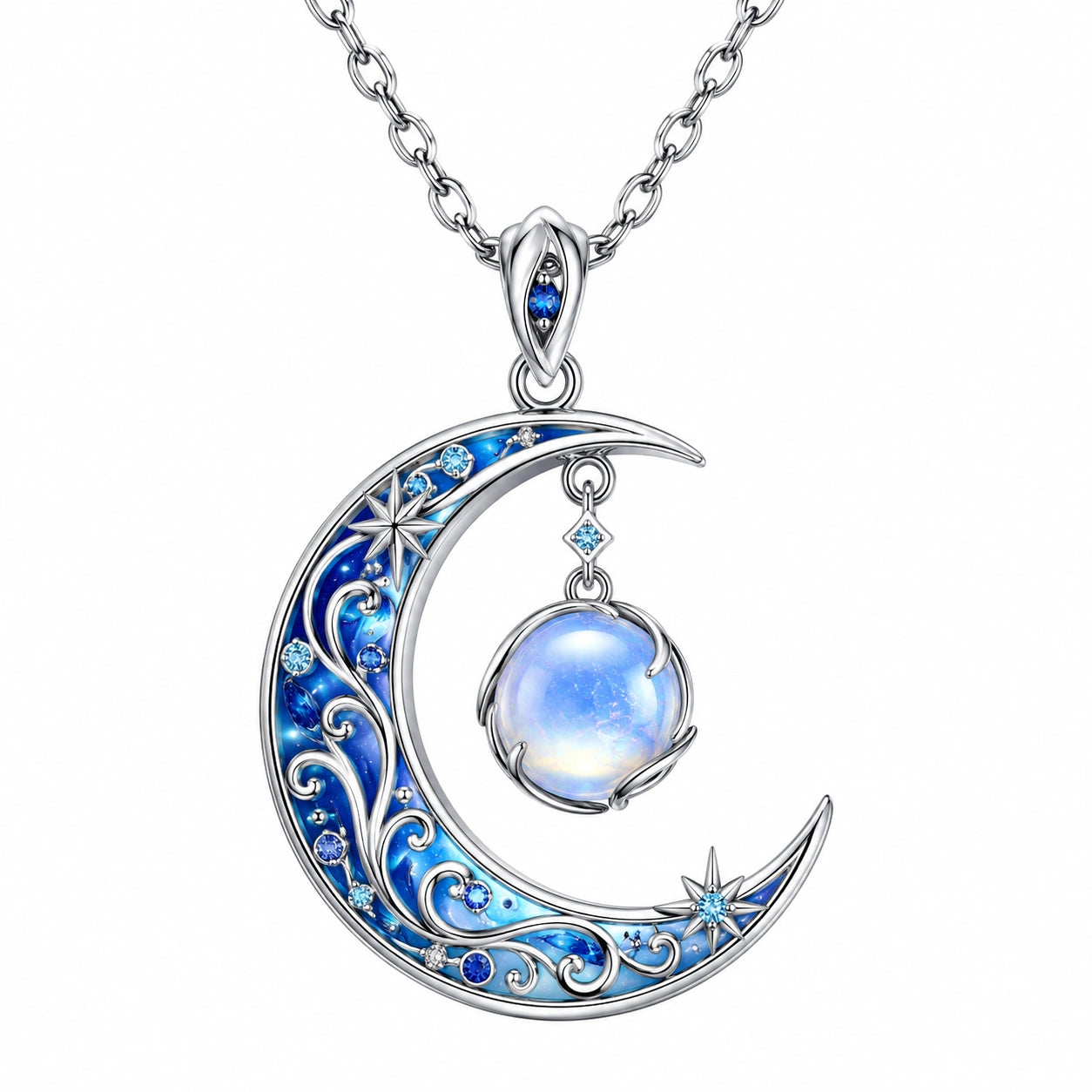 Collana con Ciondolo Luna e Pietra Luminosa Blu