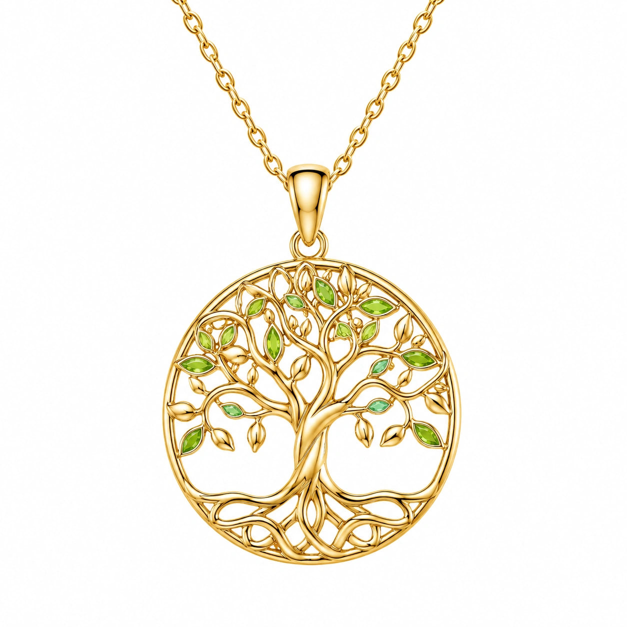 Collana Albero della Vita in Oro con Accenti Verdi